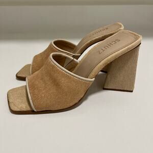 Schutz Lizah Wild Welt Mohair Heels Chunky Block Heel Tan Leather Size 8
